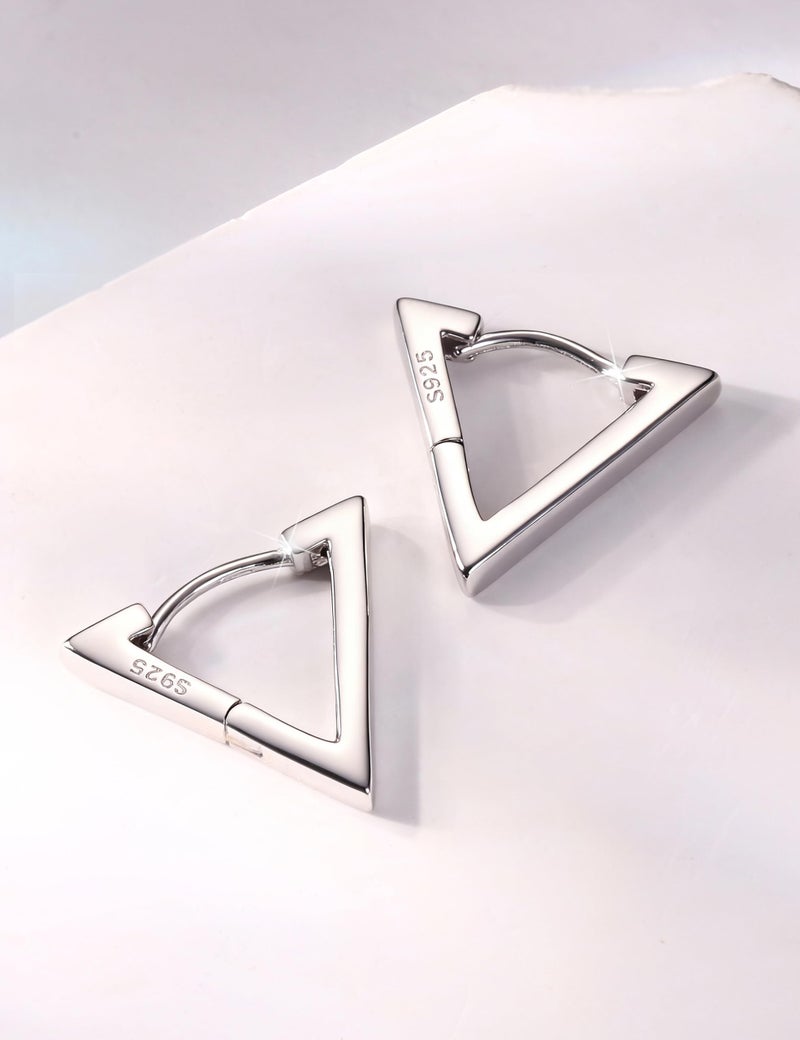 Milacolato 925 Sterling Silver Small Hoop Earrings for Women White Gold Plated Geometric Huggie Hoop Earrings Hypoallergenic Triangle Hoop Earrings for Women Trendy Jewelry Gifts - Image 5